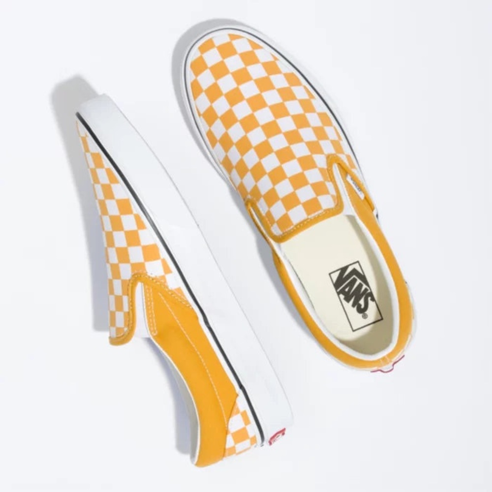 Yellow Checkered Slip on Vans - Size 8
